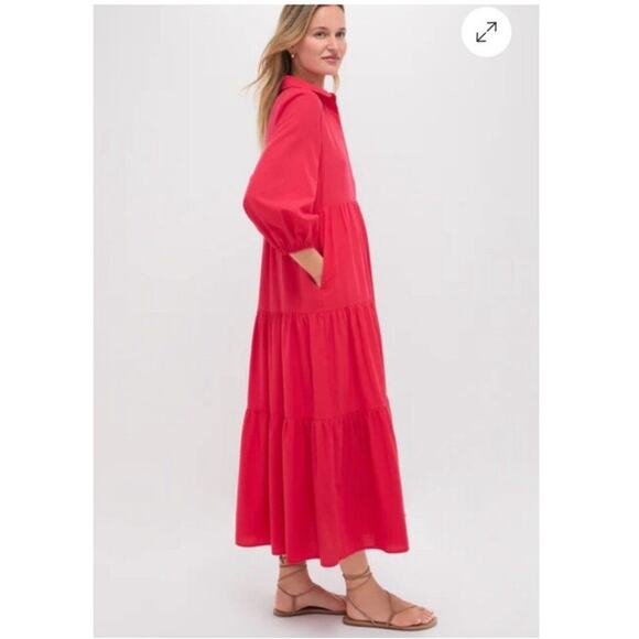 Pomander Place Tuckernuck Mabel Tiered Maxi Dress Size XL Hibiscus Red Lagenlook - Picture 1 of 13